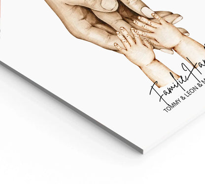 Personalisiertes Geburtsgeschenk Zwillinge | Familiengeschenk Familienposter | Geschenk Geburt mit Hände Motiv | Namen