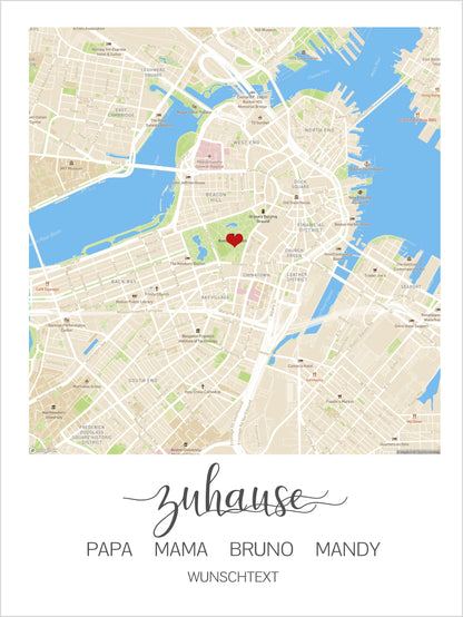 Zuhause Poster - Personalisiertes Geschenk Stadtkarte Einzugsgeschenk - Koordinaten Bild personalisiert