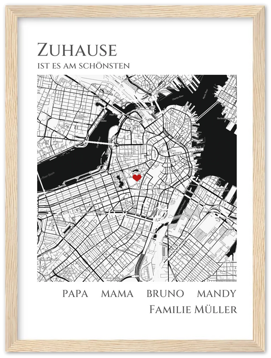 Zuhause Poster personalisiertes Geschenk | Stadtkarte Einzugsgeschenk | Koordinaten Bild Premium Matte Paper Wooden Framed Poster - Wood - Vertical Gerahmtes Poster