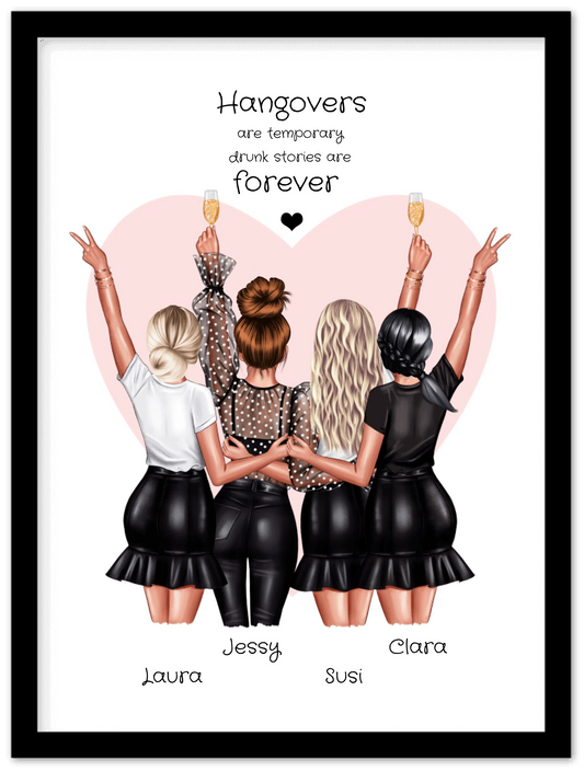 4 Freundinnen Poster personalisiert Geschenk - Beste Freundin Bild - Geburtstagsgeschenk - Geschenk Schwester - Hangovers