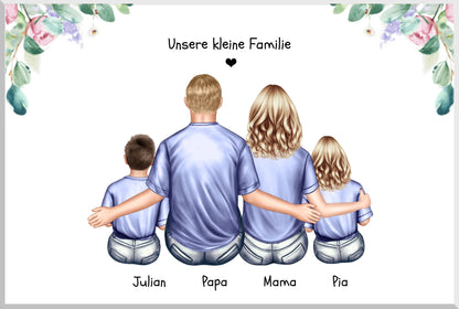 Personalisiertes Geschenk Familie Familienbild mit 2+3 Kindern Leinwanddruck Leinwandbild