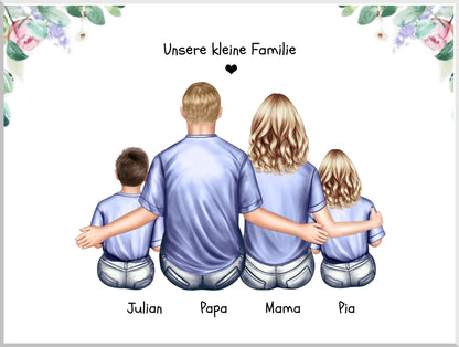 Personalisiertes Geschenk Familie Familienbild mit 2+3 Kindern Leinwanddruck Leinwandbild