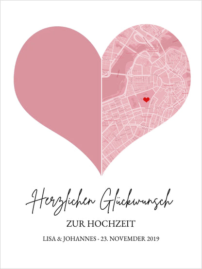 Hochzeitsgeschenk Fotoposter mit Stadtkarte | Koordinaten Fotoposter zur Hochzeit | Hochzeitstag Jahrestag Valentinstag
