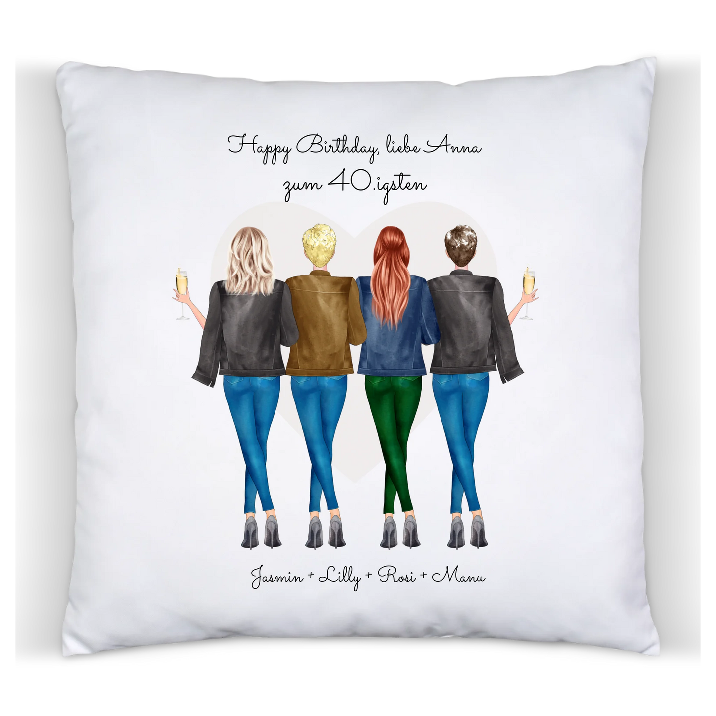 40 Geburtstag Geschenk Frau - Kissen Geschenk für Freundin / 4 Freundinnen - Geschenkidee personalisiert