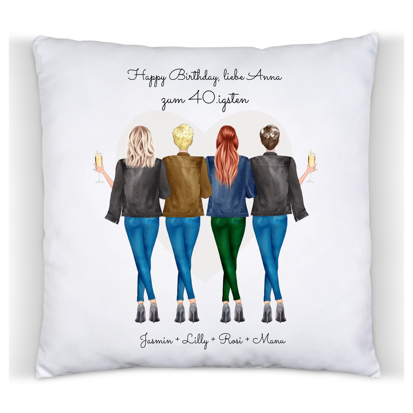 40 Geburtstag Geschenk Frau - Kissen Geschenk für Freundin / 4 Freundinnen - Geschenkidee personalisiert