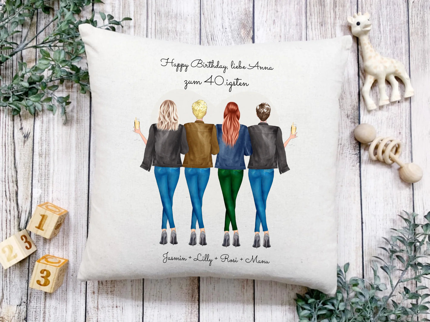 40 Geburtstag Geschenk Frau - Kissen Geschenk für Freundin / 4 Freundinnen - Geschenkidee personalisiert