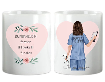 Danke Geschenk Ärztin, Krankenschwester, Kollegin  personalisierte Tasse, Geschenk Altenpflege, Arzthelferin, mit Namen und Spruch. Abschiedsgeschenk.