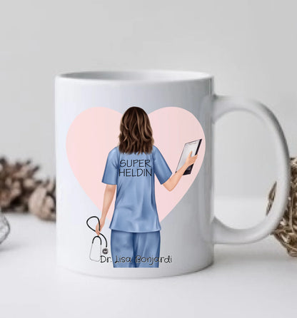 Danke Geschenk Ärztin, Krankenschwester, Kollegin  personalisierte Tasse, Geschenk Altenpflege, Arzthelferin, mit Namen und Spruch. Abschiedsgeschenk.