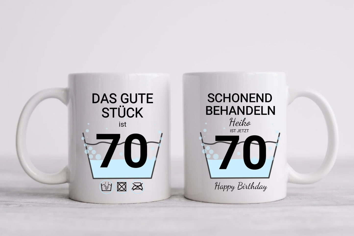 Geburtstageschenk personalisierte Tasse -  70 Jahre Schonend behandeln - das gut Stück ist 18mit Geburtstagszahl und Namenpersonalisiert. Geschenkidee Geburtstag 