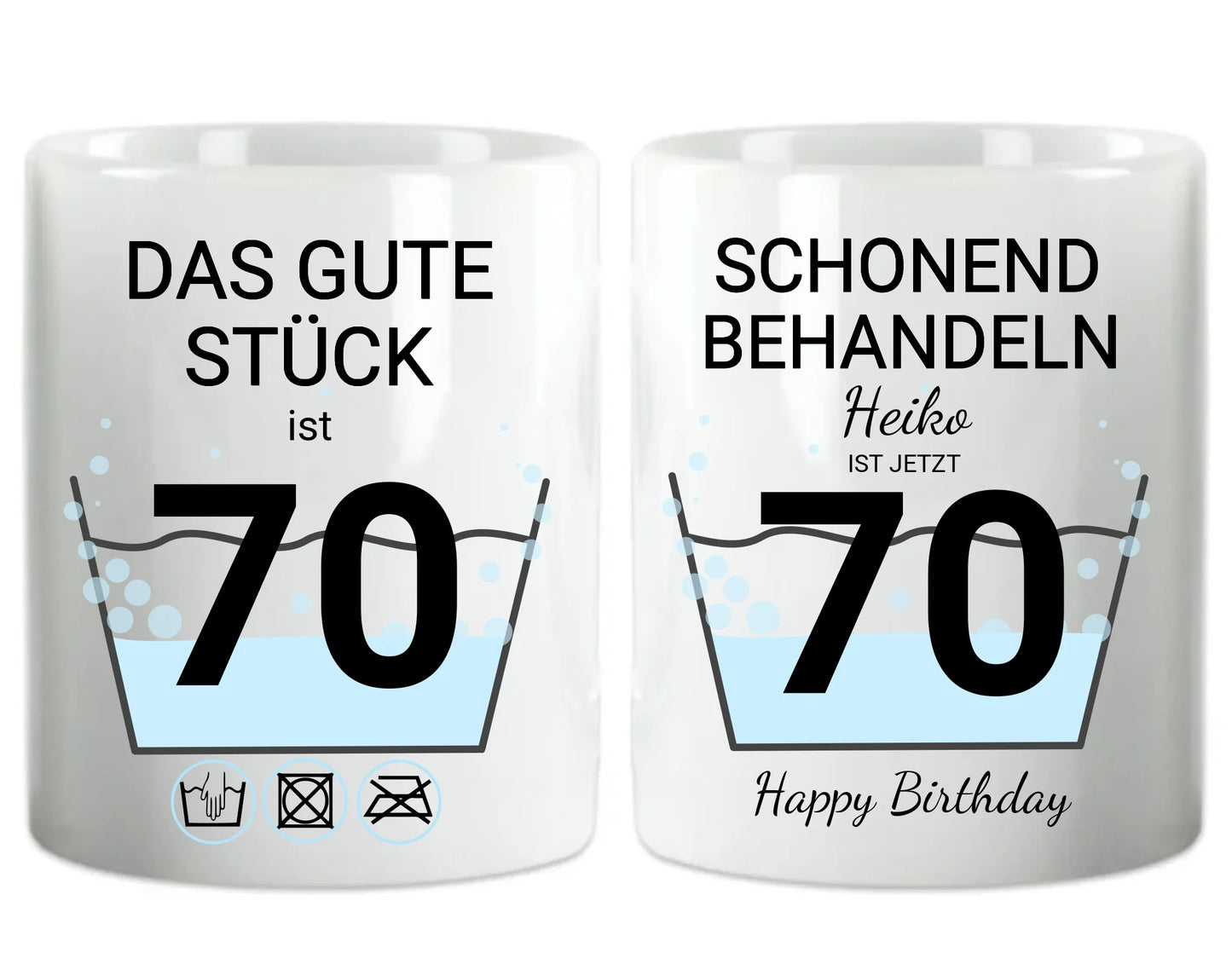 Geburtstageschenk personalisierte Tasse -  70 Jahre Schonend behandeln - das gut Stück ist 18mit Geburtstagszahl und Namenpersonalisiert. Geschenkidee Geburtstag 