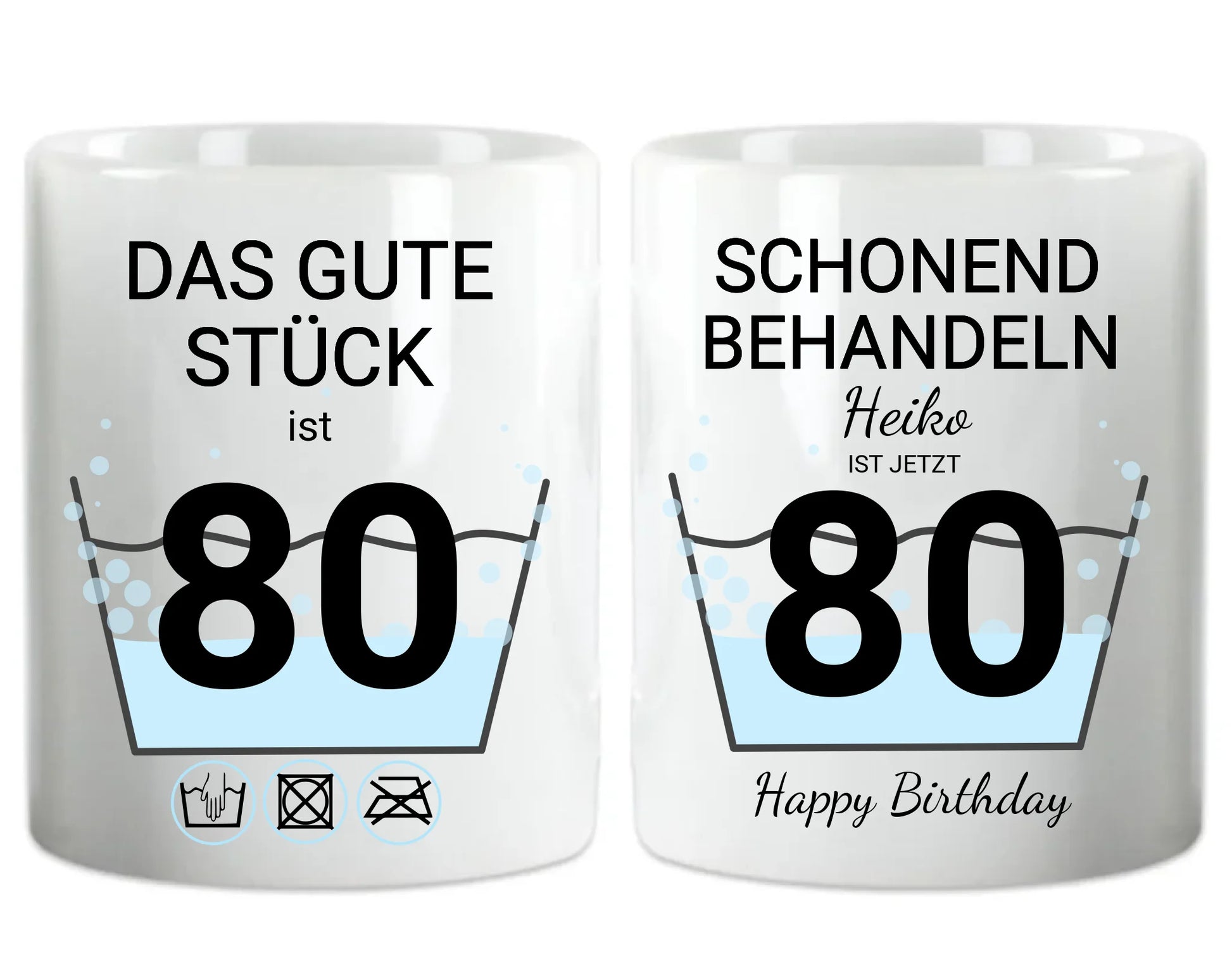 Geburtstageschenk personalisierte Tasse -  80 Jahre Schonend behandeln - das gut Stück ist 18mit Geburtstagszahl und Namenpersonalisiert. Geschenkidee Geburtstag 