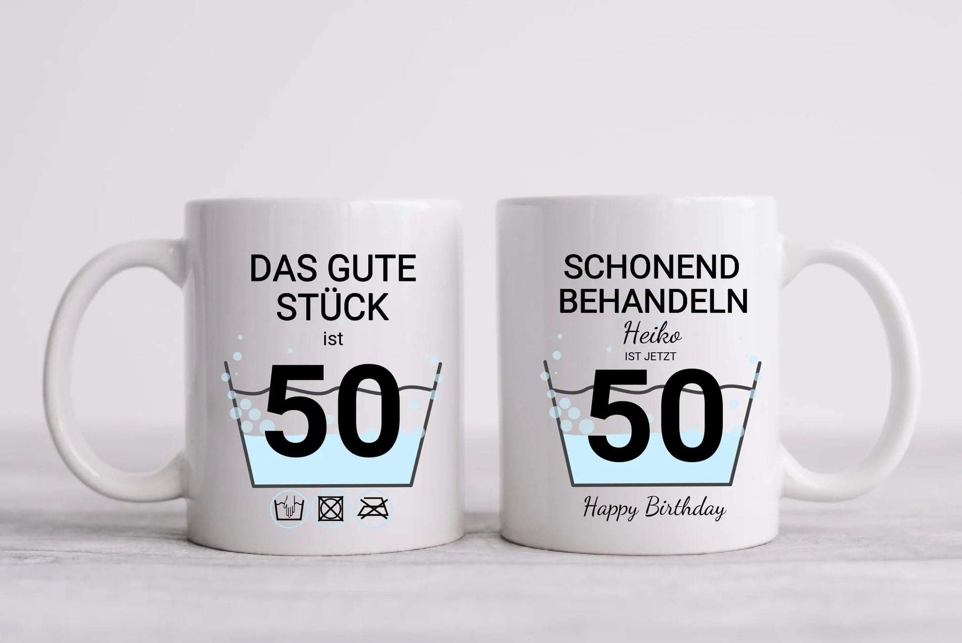 Geburtstageschenk personalisierte Tasse -  50 Jahre Schonend behandeln - das gut Stück ist 18mit Geburtstagszahl und Namenpersonalisiert. Geschenkidee Geburtstag 