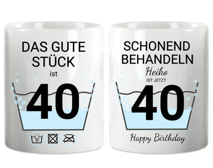 Geburtstageschenk personalisierte Tasse -  40 Jahre Schonend behandeln - das gut Stück ist 18mit Geburtstagszahl und Namenpersonalisiert. Geschenkidee Geburtstag 