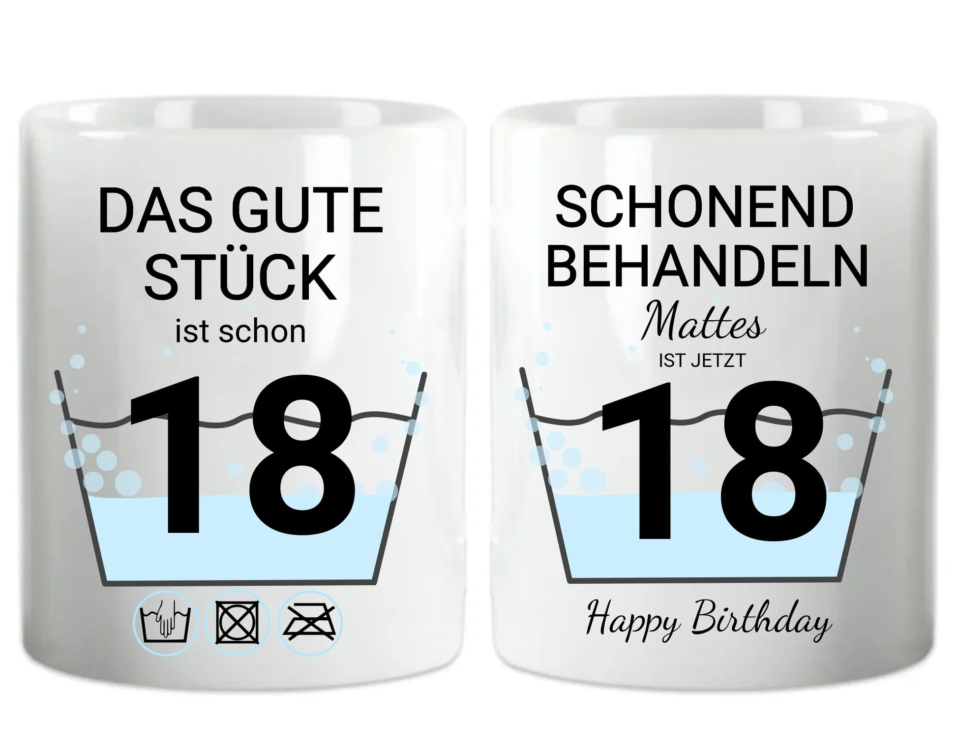 Geburtstageschenk personalisierte Tasse -  18 Jahre Schonend behandeln - das gut Stück ist 18mit Geburtstagszahl und Namenpersonalisiert. Geschenkidee Geburtstag  Volljahrigkeit