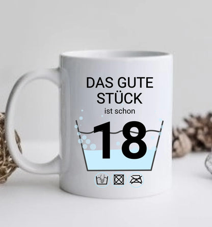Geburtstageschenk personalisierte Tasse -  18 Jahre Schonend behandeln - das gut Stück ist 18mit Geburtstagszahl und Namenpersonalisiert. Geschenkidee Geburtstag  Volljahrigkeit