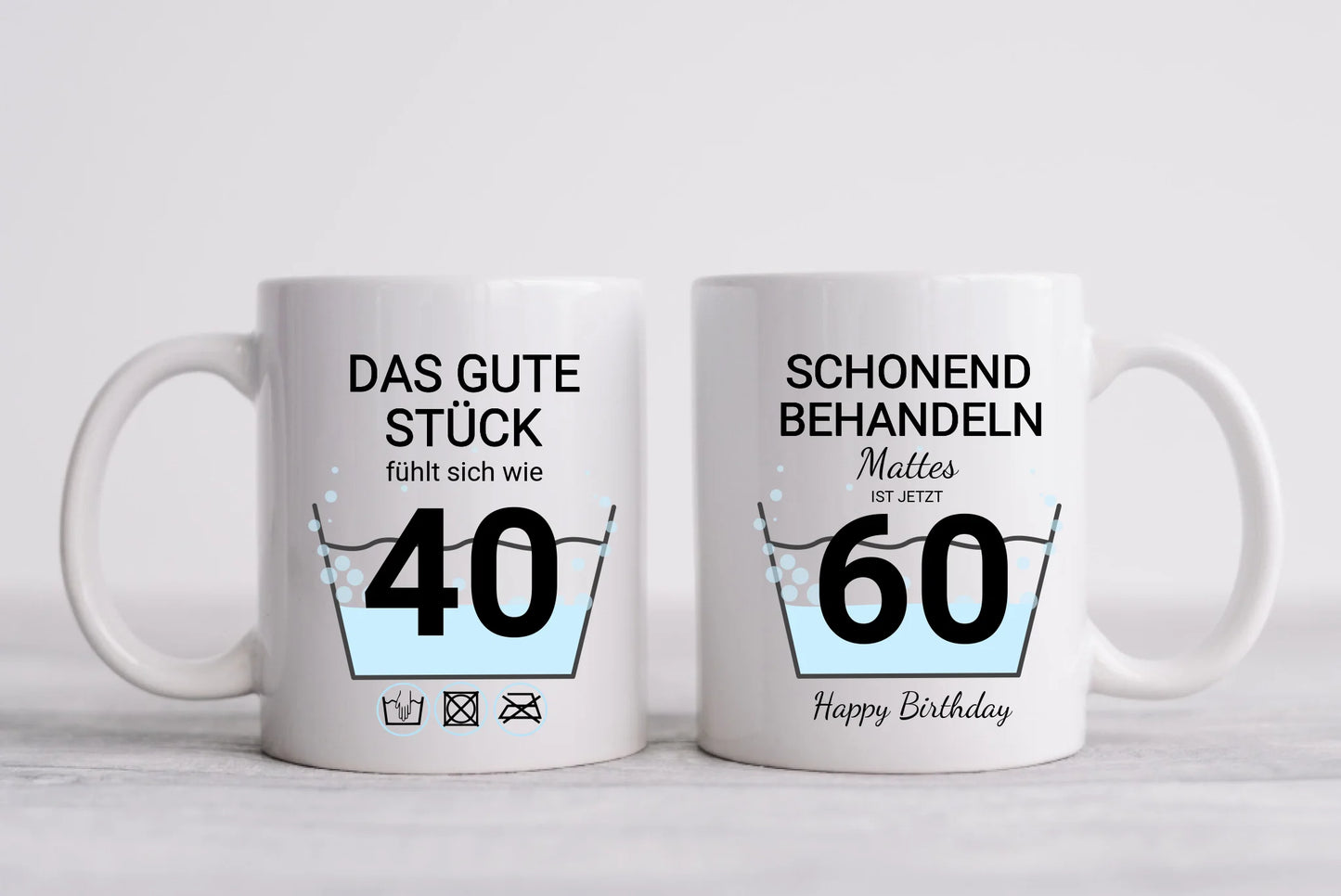 Geburtstageschenk personalisierte Tasse -  Schonend behandeln - das gut Stück ist 35, 40, 50, 60, 70 mit Geburtstagszahl und Namenpersonalisiert. Geschenkidee Geburtstag  Mama. Papa, Oma und Opa.