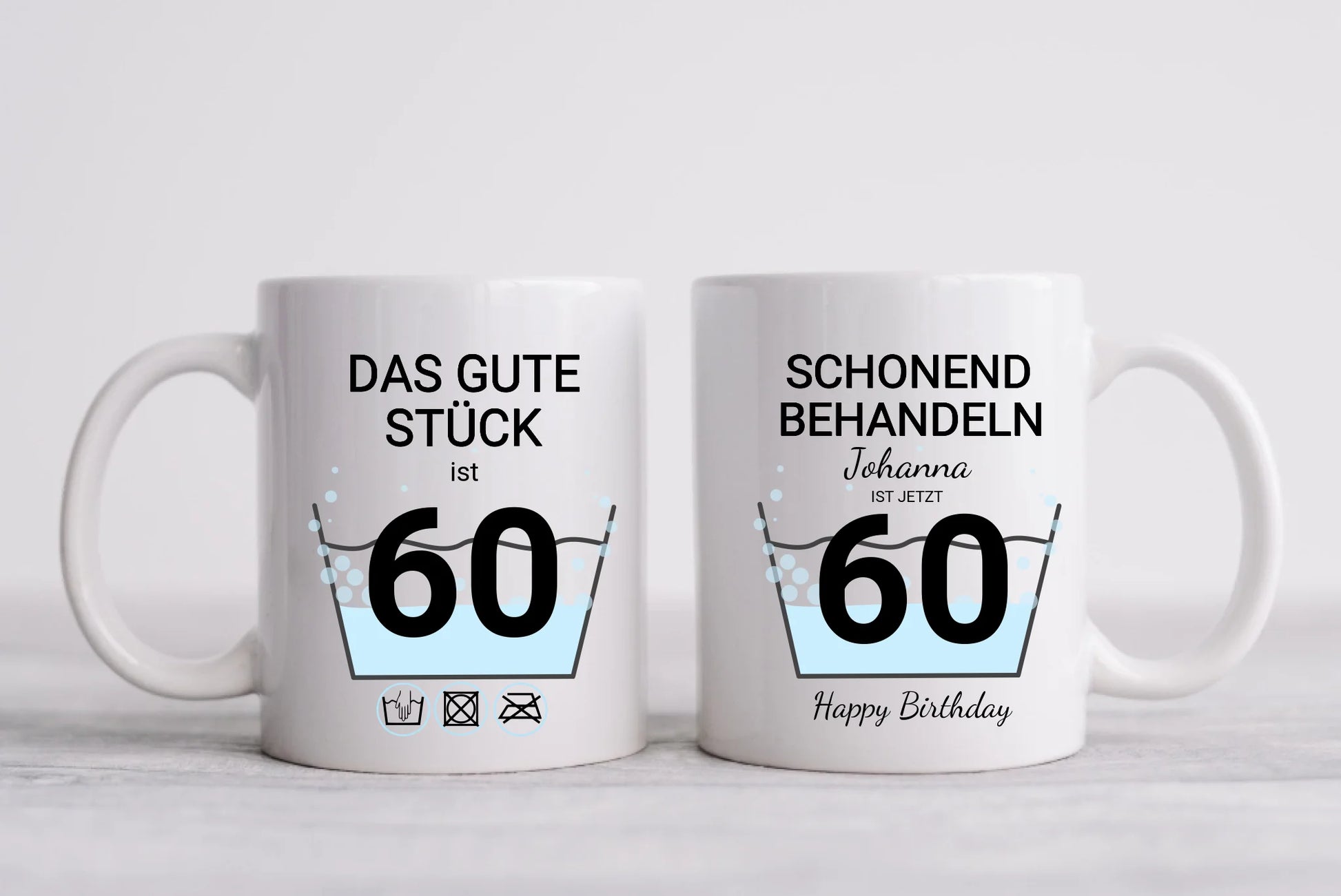Geburtstageschenk personalisierte Tasse -  60 Jahre Schonend behandeln - das gut Stück ist 18mit Geburtstagszahl und Namenpersonalisiert. Geschenkidee Geburtstag 