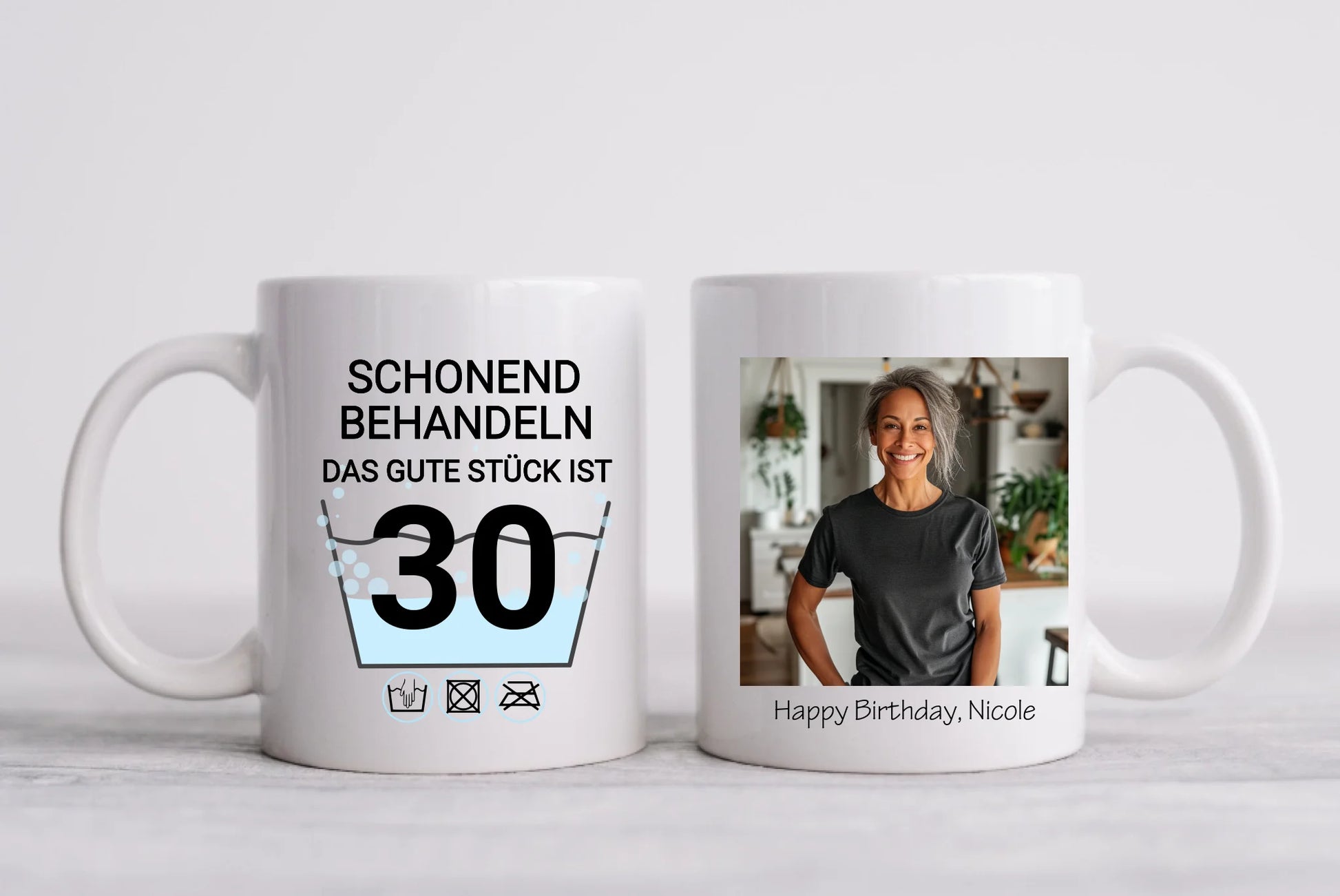 Geburtstageschenk personalisierte Fototasse - Schonend behandeln - das gut Stück ist 35, 40, 50, 60, 70 mit Namen und Foto personalisiert. Geschenkidee Geburtstag  Mama. Papa, Oma und Opa.