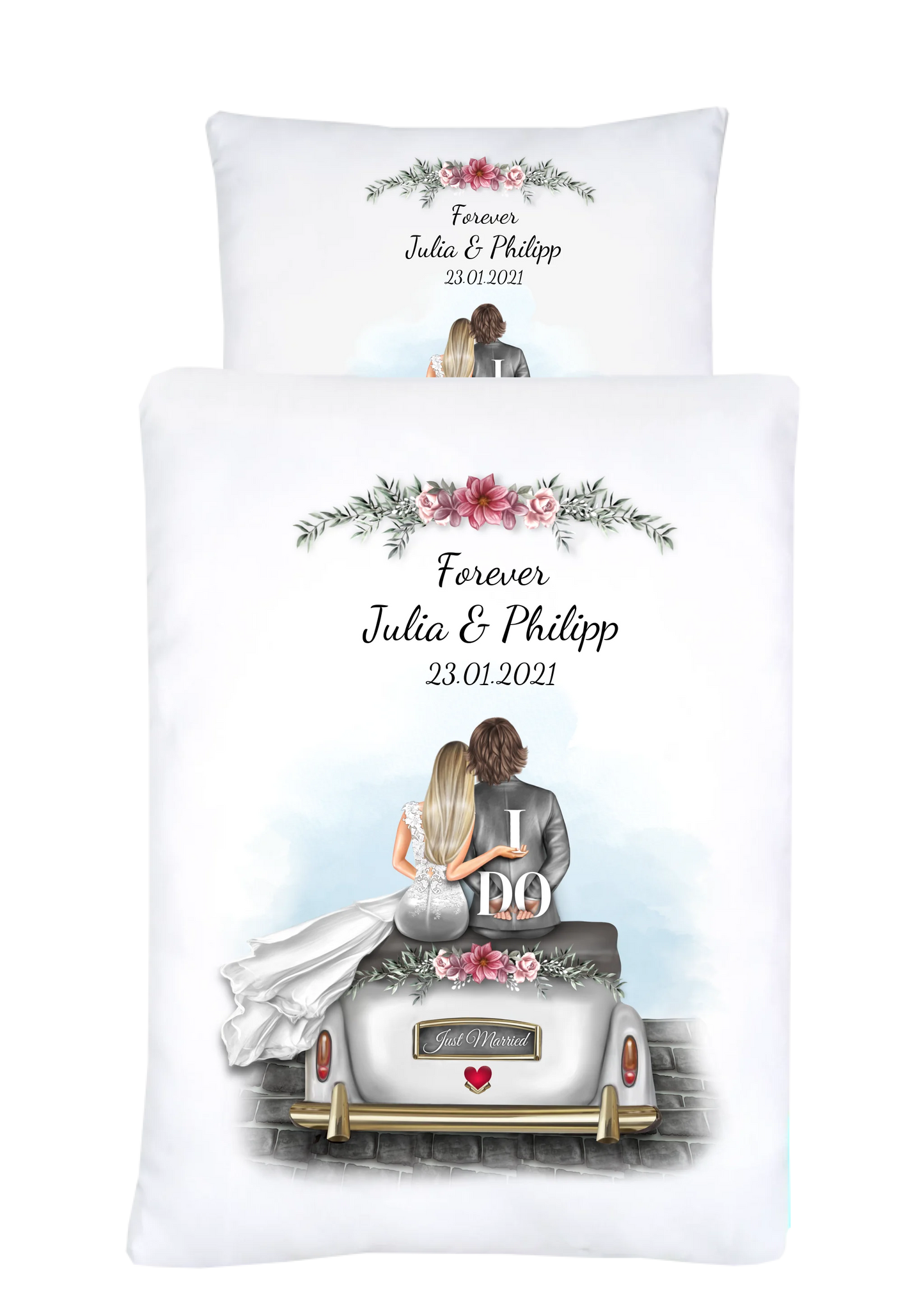 Personalisiertes Geschenk Hochzeit Bettwäsche für Verliebte, Paare, Partnergeschenk