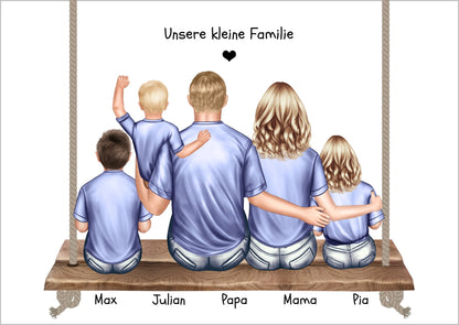 Geschenk Familie Bild mit 3 Kindern-Poster Familie-Familienbild Personalisiert-Familienposter-Geschenk Papa- Geschenk Mama Geschenk Frau Mann-Geburtstag Mama Papa