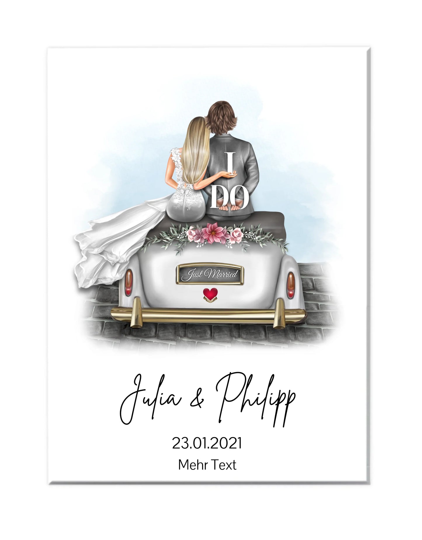 Hochzeitspaar im Hochzeitsauto | Personalisiertes Poster Hochzeitsgeschenk | Geschenk Wedding Car Hochzeit