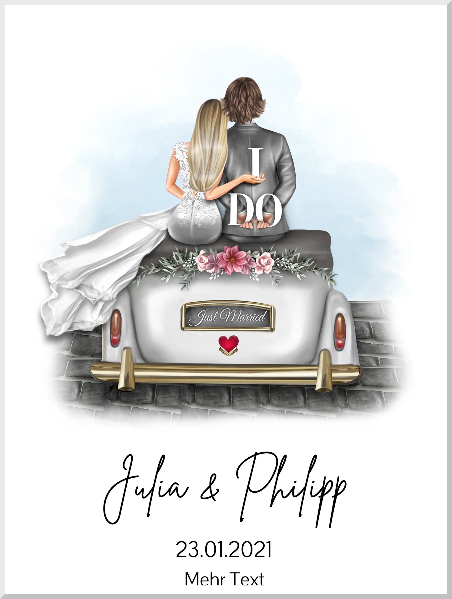 Hochzeitspaar im Hochzeitsauto | Personalisiertes Poster Hochzeitsgeschenk | Geschenk Wedding Car Hochzeit