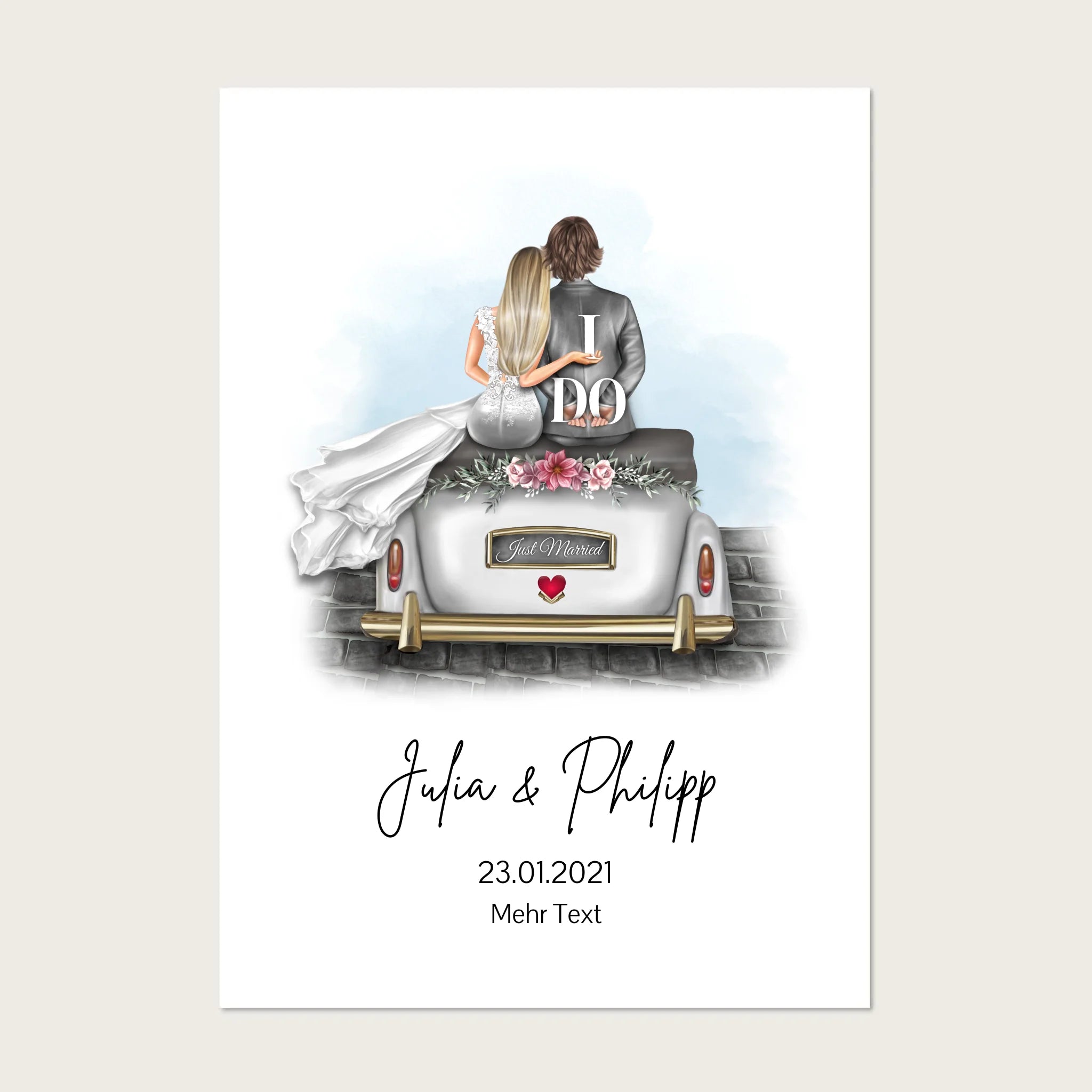 Hochzeitspaar im Hochzeitsauto | Personalisiertes Poster Hochzeitsgeschenk | Geschenk Wedding Car Hochzeit !!! Digitale Datei zum Selberdrucken - kein Poster A4 A3 A2 !!! Digitale Datei zum Selberdrucken - kein Poster