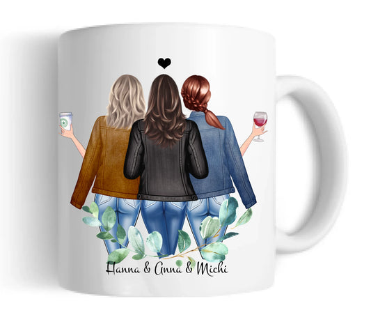 3 Beste Freundinnen Tasse, Personalisierte Tasse, Geschenk Familie, Schwester, Kollegin, Tassendruck Keramiktasse 330 ml Mug Classic - Panorama
