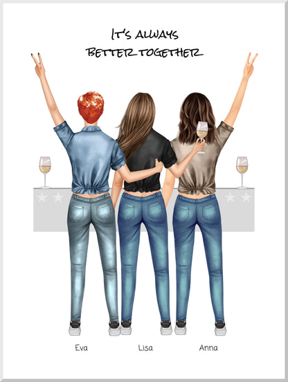 3 Beste Freundinnen Poster – Personalisiertes Bild Geschenk mit Spruch