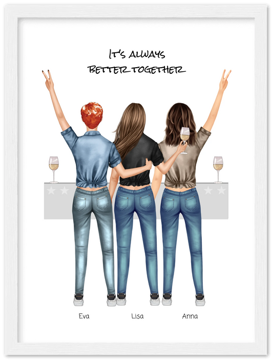 3 Beste Freundinnen Poster gerahmt - True Friends - Beste Freundin Bild personalisiertes Geburtstagsgeschenk - Ostergeschenk - Geschenk Schwester