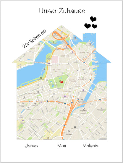 "Unser Zuhause" Poster als Einzugsgeschenk in Wohnung, Haus, Richtfest