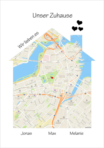 "Unser Zuhause" Poster als Einzugsgeschenk in Wohnung, Haus, Richtfest