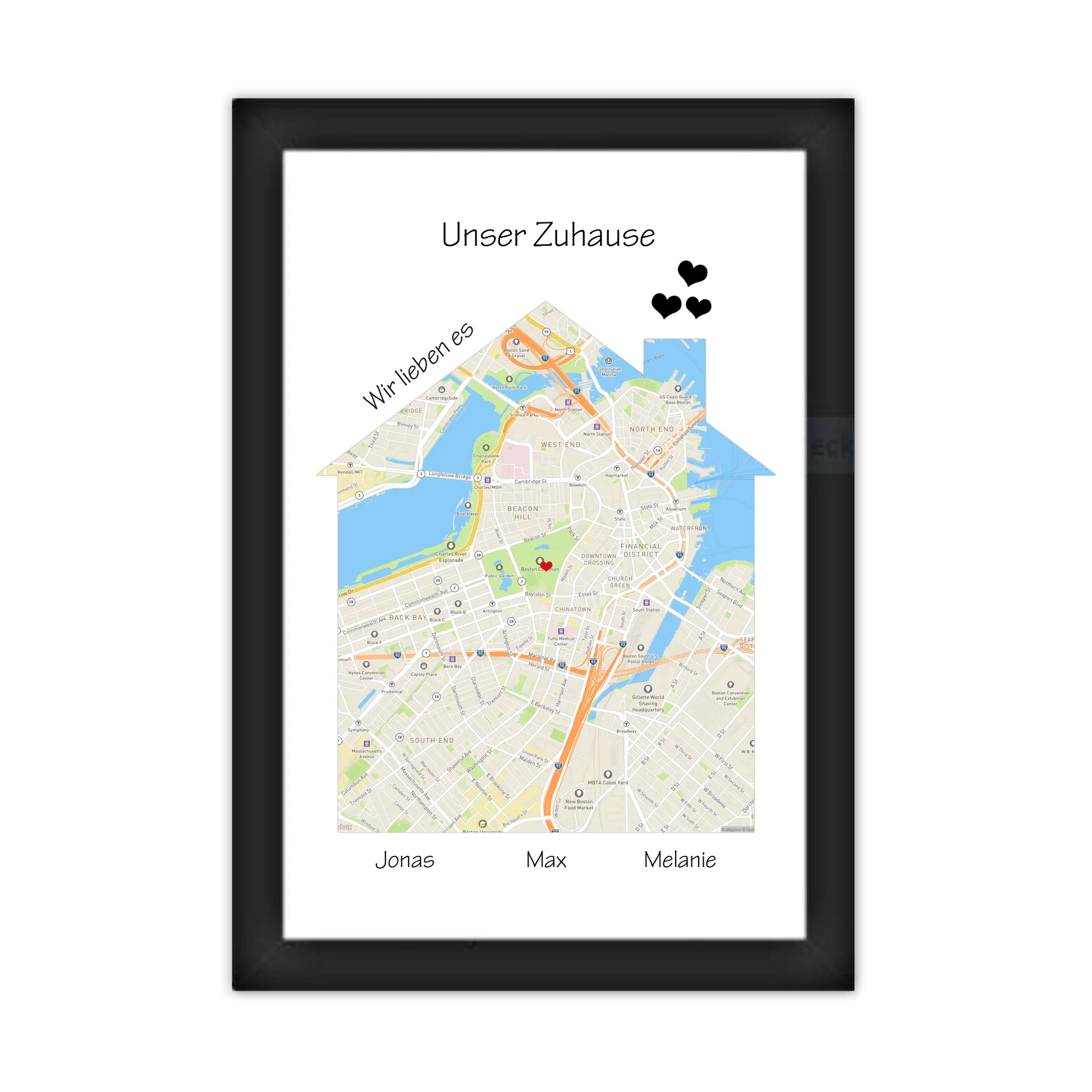 "Unser Zuhause" Poster als Einzugsgeschenk in Wohnung, Haus, Richtfest Gerahmtes Poster schwarz Holzflair Schwarz