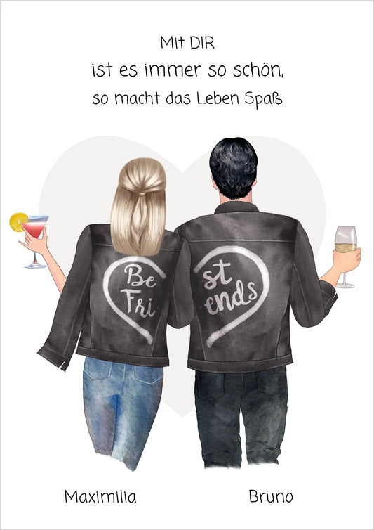 Personalisiertes Geschenk Freundin / Freund - Pärchenbild Partnerbild Poster mit Spruch - Freundschaftsgeschenk, Geschenk Partnerschaft