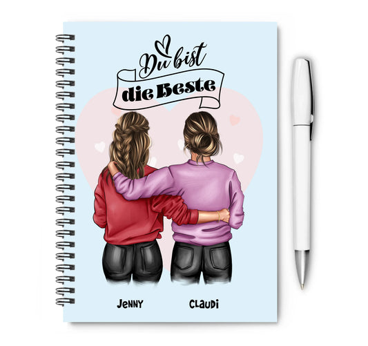 Personalisierter Collegeblock und Notizblock mit 2 Mädchen beste Freundinnen Motiv ist der perfekte Begleiter für den Alltag. 