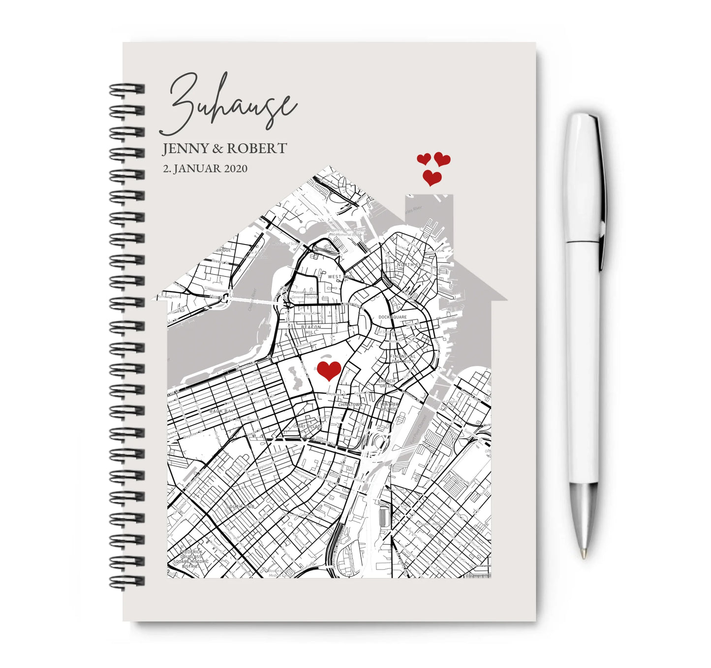 Personalisierter Collegeblock / Notizblock Zuhause Stadtkarte Motiv Geburtstagsgeschenk, Geschenk Hochzeitstag Collegeblock liniert default