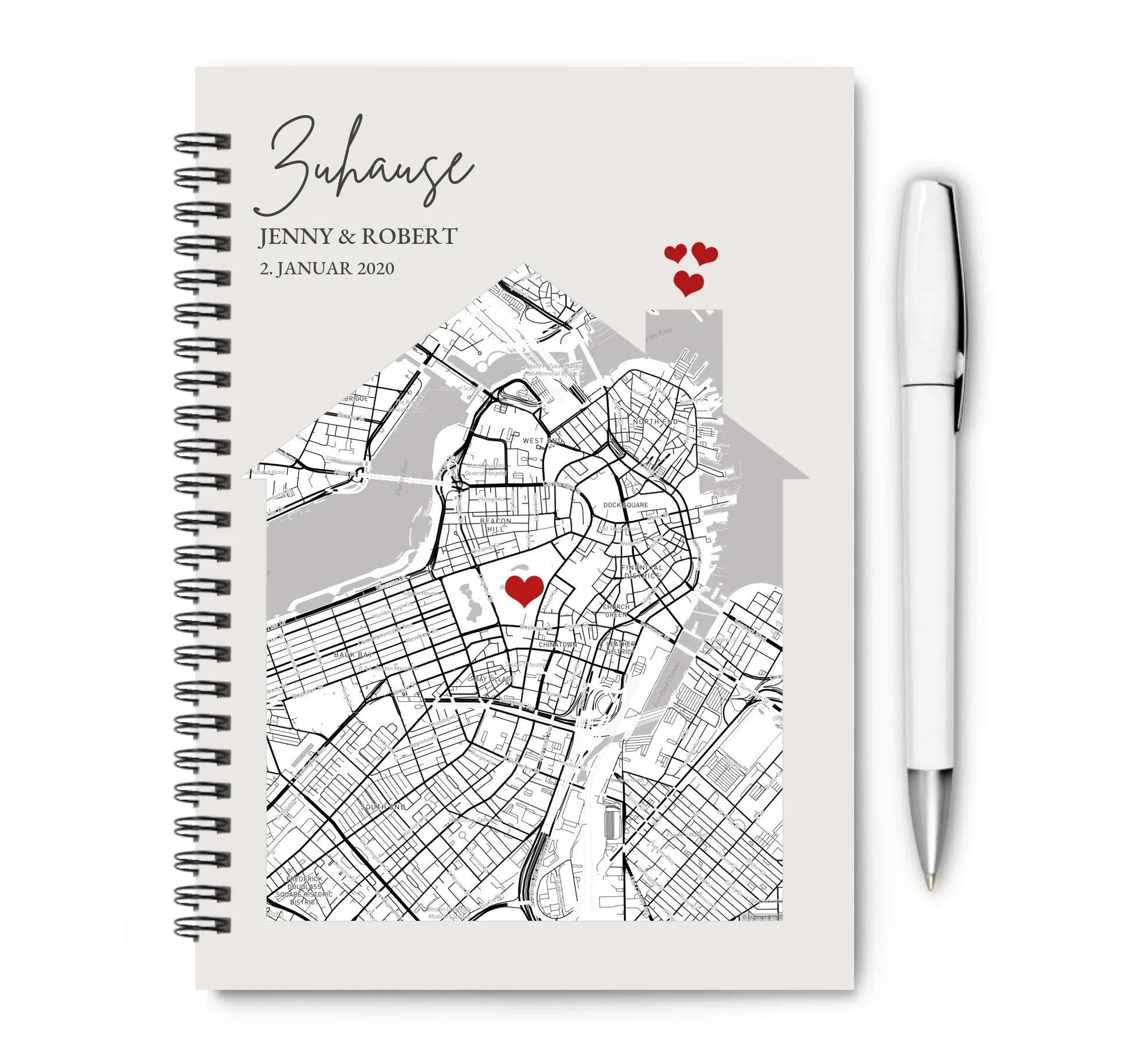 Personalisierter Collegeblock / Notizblock Zuhause Stadtkarte Motiv Geburtstagsgeschenk, Geschenk Hochzeitstag Collegeblock liniert default