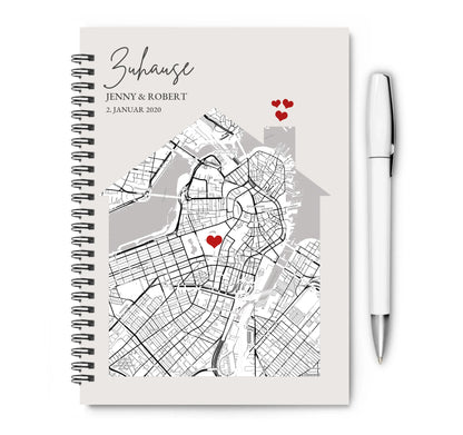 Personalisierter Collegeblock / Notizblock Zuhause Stadtkarte Motiv Geburtstagsgeschenk, Geschenk Hochzeitstag Collegeblock liniert default
