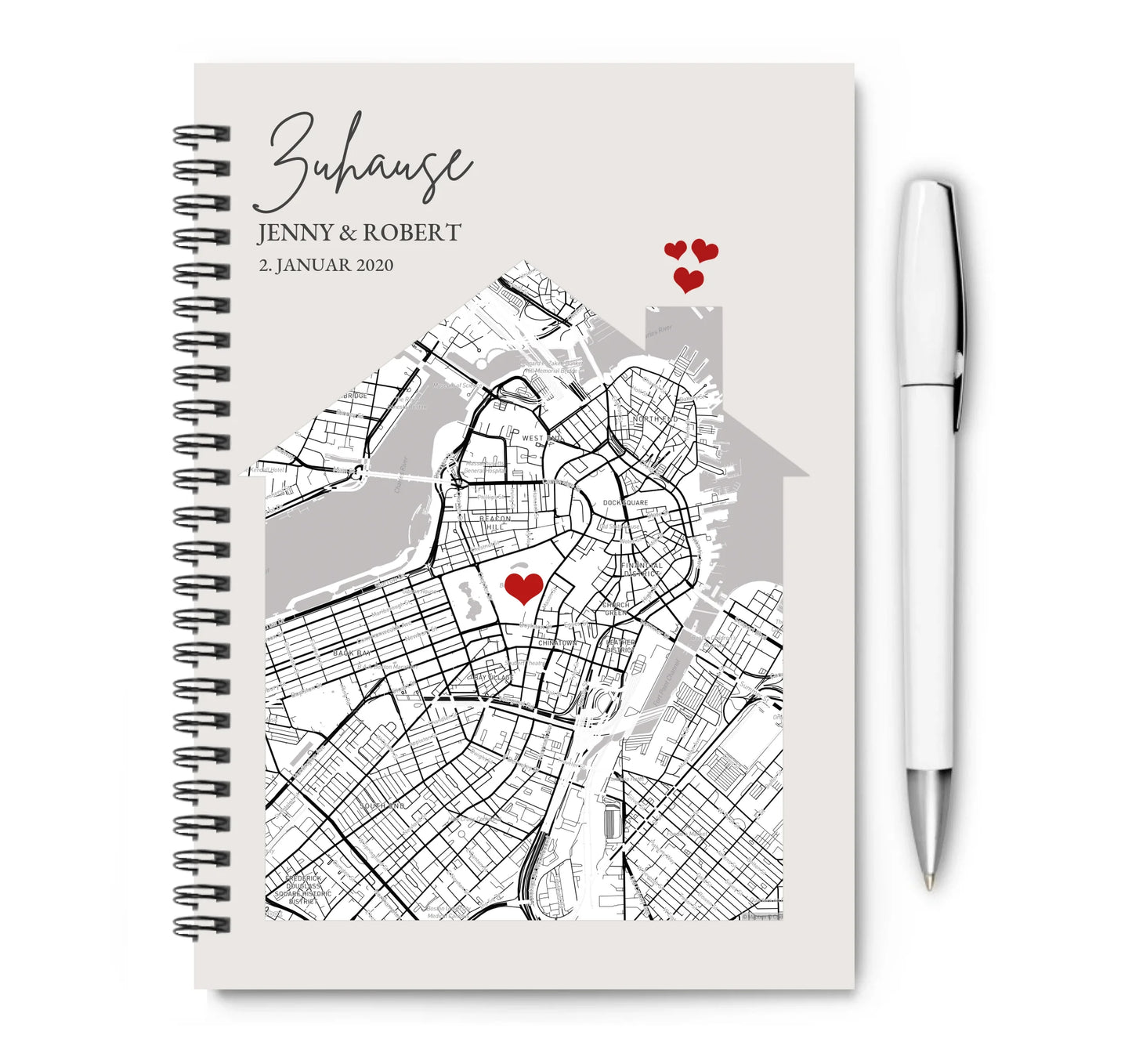 Personalisierter Collegeblock / Notizblock Zuhause Stadtkarte Motiv Geburtstagsgeschenk, Geschenk Hochzeitstag Collogeblock kariert lieferbar ab 18.10.2025