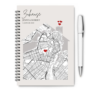 Personalisierter Collegeblock / Notizblock Zuhause Stadtkarte Motiv Geburtstagsgeschenk, Geschenk Hochzeitstag Collogeblock kariert lieferbar ab 18.10.2025