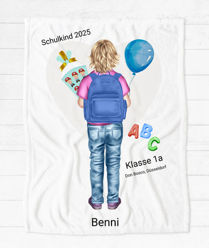 Einschulungsgeschenk oder Geburtstagsgeschenk | Kuschelige Kinderdecke Junge personalisiert | Kinderzimmerdeko