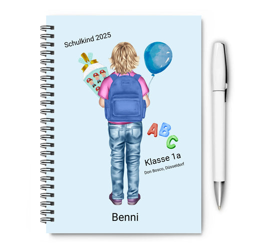 Einschulungsgeschenk Collegeblock personalisiert zum Schulbeginn als Hausaufgabenheft oder Notizblock für Ideen. Individuell gestaltbar mit Outfit, Frisur, Namen und Wunschtext.