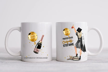 Geschenk Schulabschluß Personalisierte Tasse, Abschlußgeschenk Bachelor, Master, Doktor, Abitur, Abi