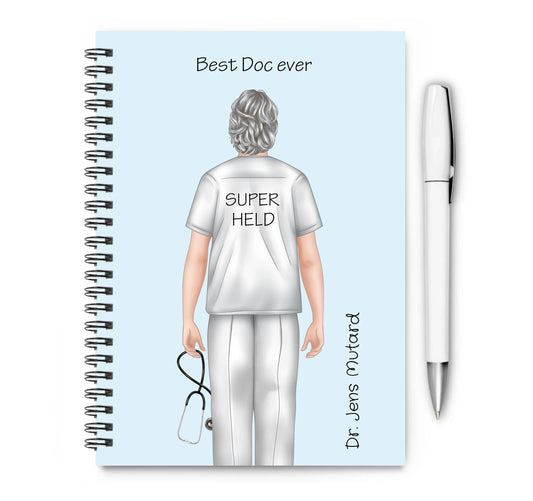 Personalisierter Collegeblock / Notizblock - Superheld Arzt, Krankenpfleger - Danke Geschenk Collegeblock liniert default