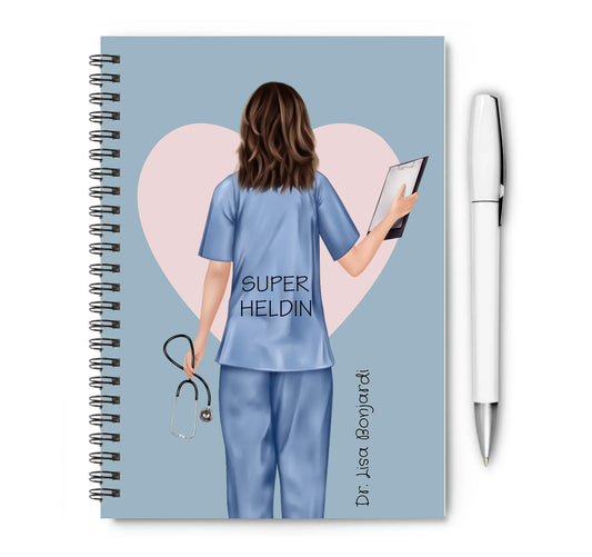 Personalisierter Collegeblock / Notizblock - Superheldin Ärztin, Krankenschwester - Danke Geschenk Collegeblock liniert default