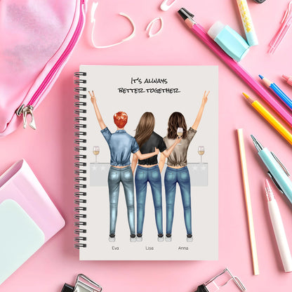 Personalisierter Collegeblock / Notizblock - 3 beste Freundinnen in Feierlaune - better together