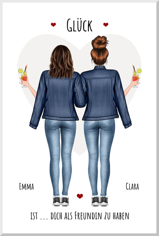 2 beste Freundinnen Bild Geschenk personalisiert - Freundin Poster Geschenk - Schwester Geburtstagsgeschenk, Weihnachtsgeschenk Leinwanddruck Leinwandbild