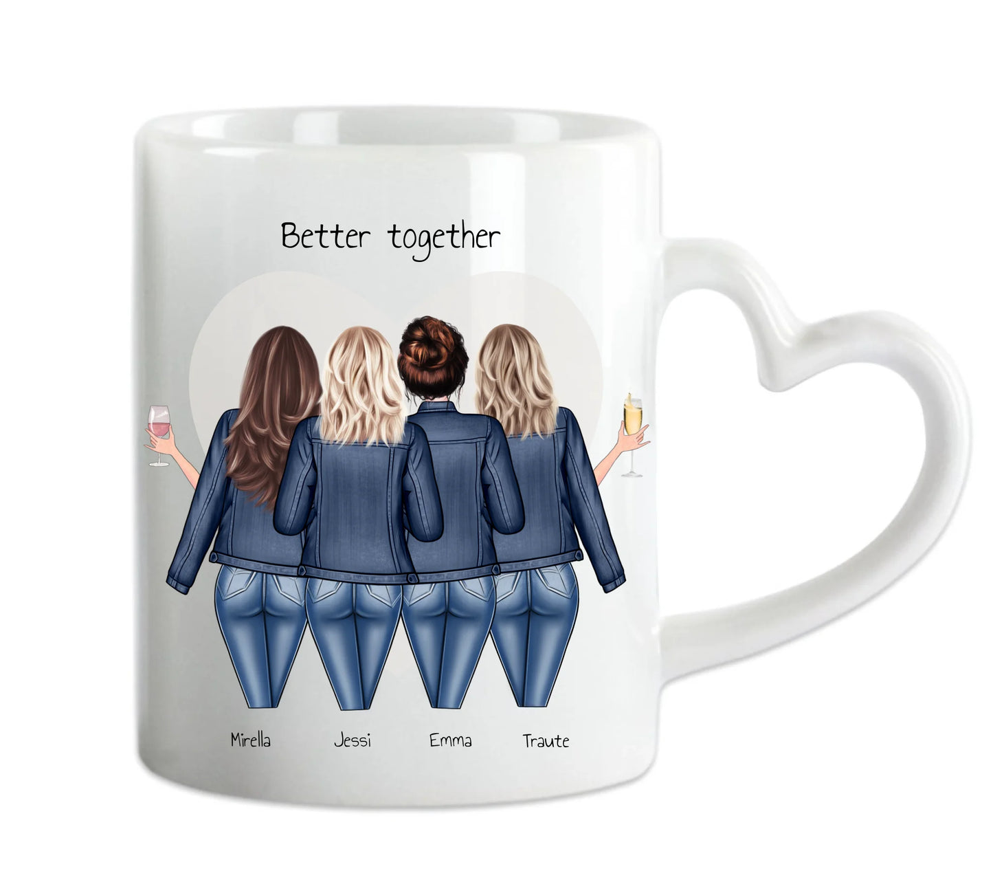 Personalisierte Tasse für Beste Freundin - 4 Freundinnen mit Namen und Motiv