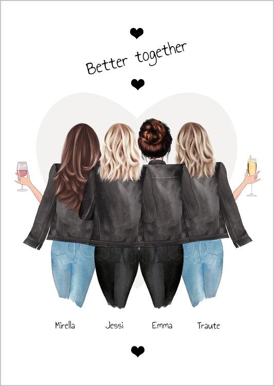 4 beste Freundinnen Poster Geschenk mit Spruch personalisiert - Beste Freundin Bild