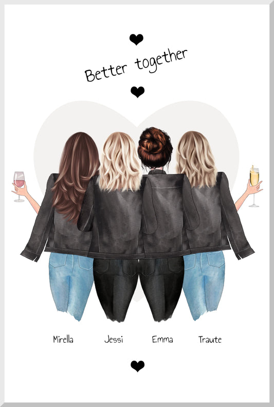 4 beste Freundinnen Poster Geschenk mit Spruch personalisiert - Beste Freundin Bild Leinwanddruck Leinwandbild
